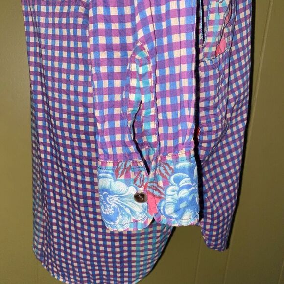 Lisa Corti Milano women M Longsleeve plaid floral print t-shirt dress - Picture 7 of 11